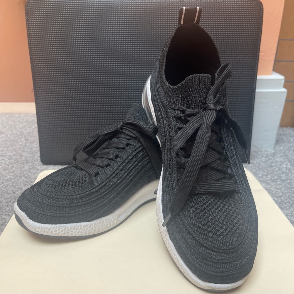 SOLD:   DANSKIN Vortex Black and White slip-on lace accent sneakers - Size 6